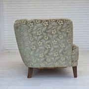 1960s, Danish 3-seater curved sofa, furniture velour, beech wood legs.