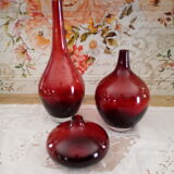 Lot de 3 vases vintage en verre rouge bordeaux 3 tailles