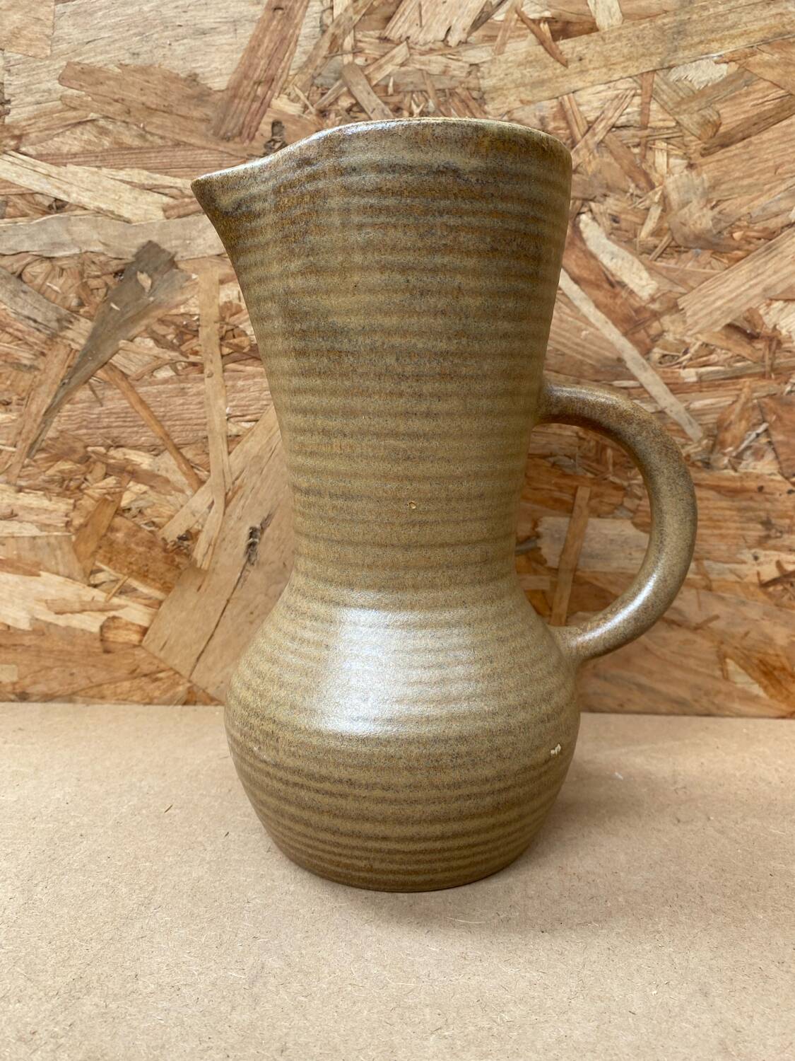 Old pitcher digoin stoneware beige made in france vintage