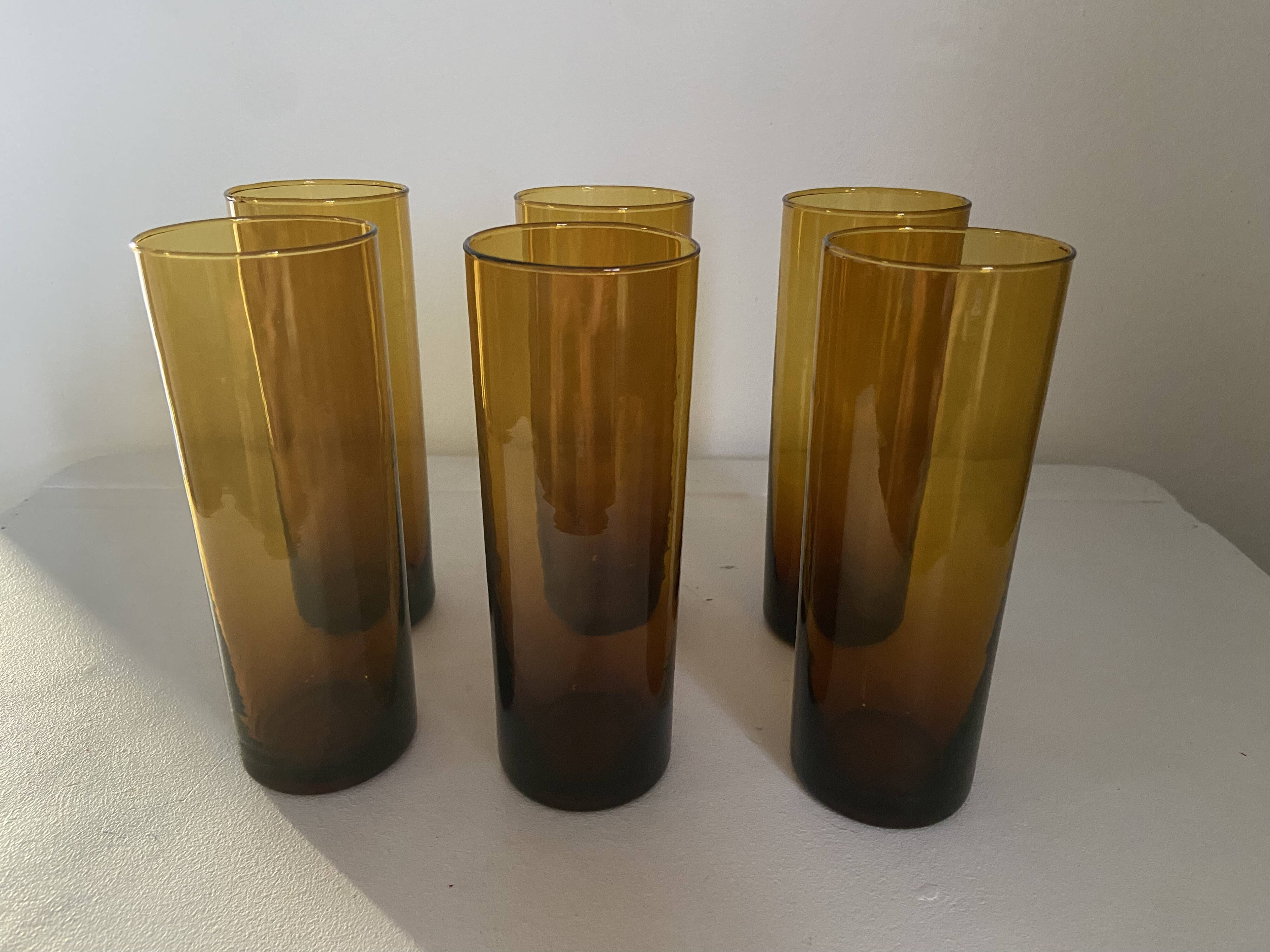 Vintage amber blown glass orangeade set