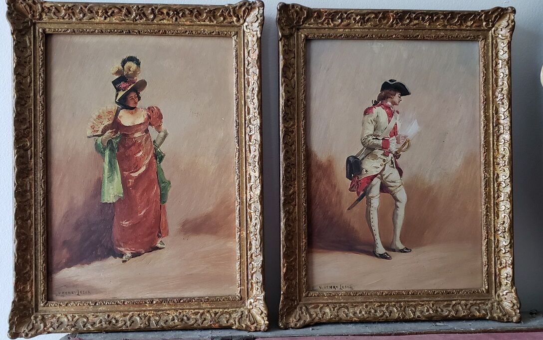 Pair of oils on panel by henri victor lesur