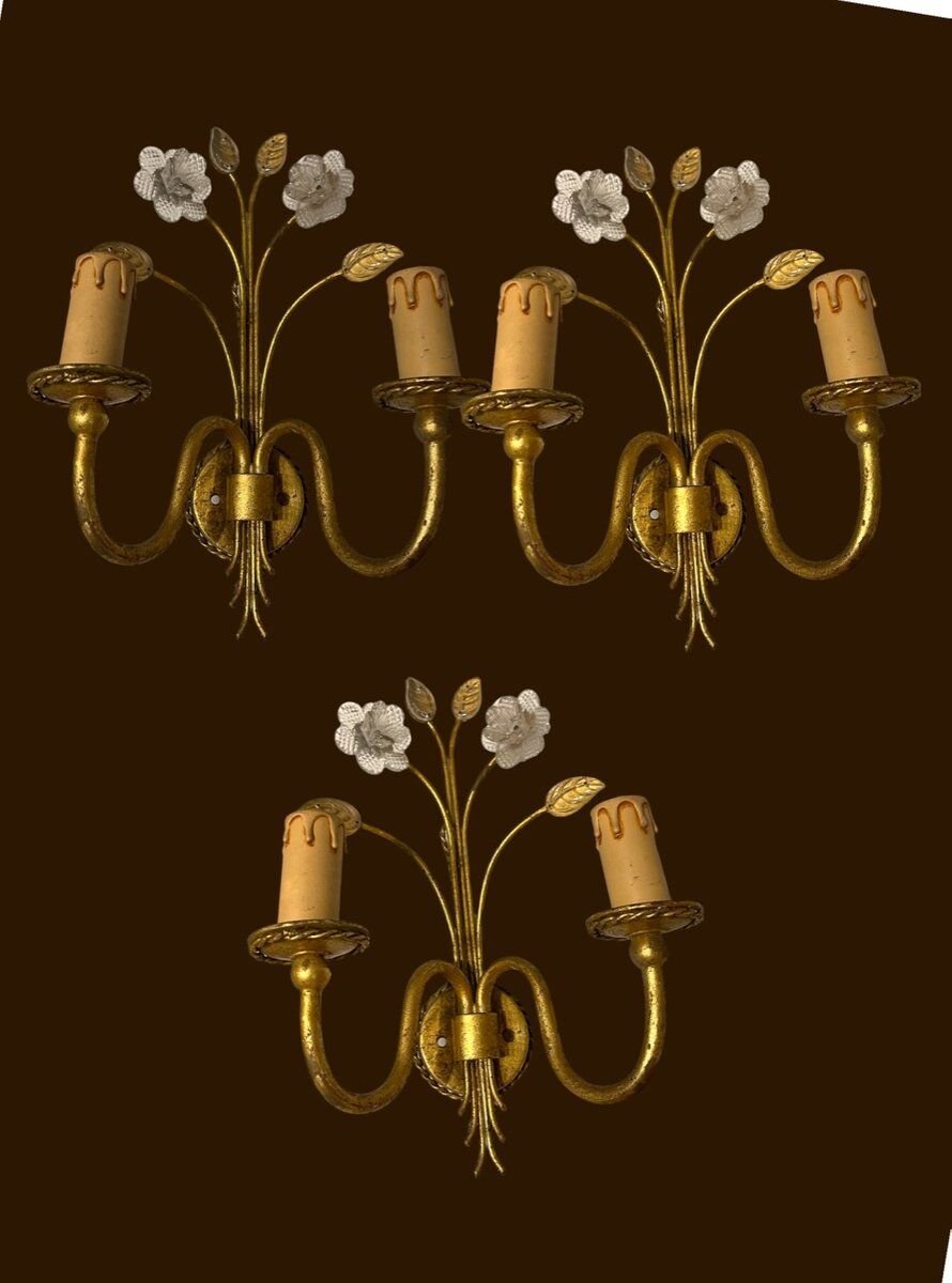Italian Murano Glass Gilded Sconces