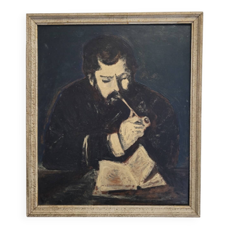 Table Painting Old Painter Portrait Sisley By R. COSTES 20th Century