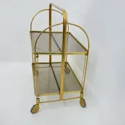 Mid-century modern folding bar cart in brass and ribbed acrylic glass, 1970s