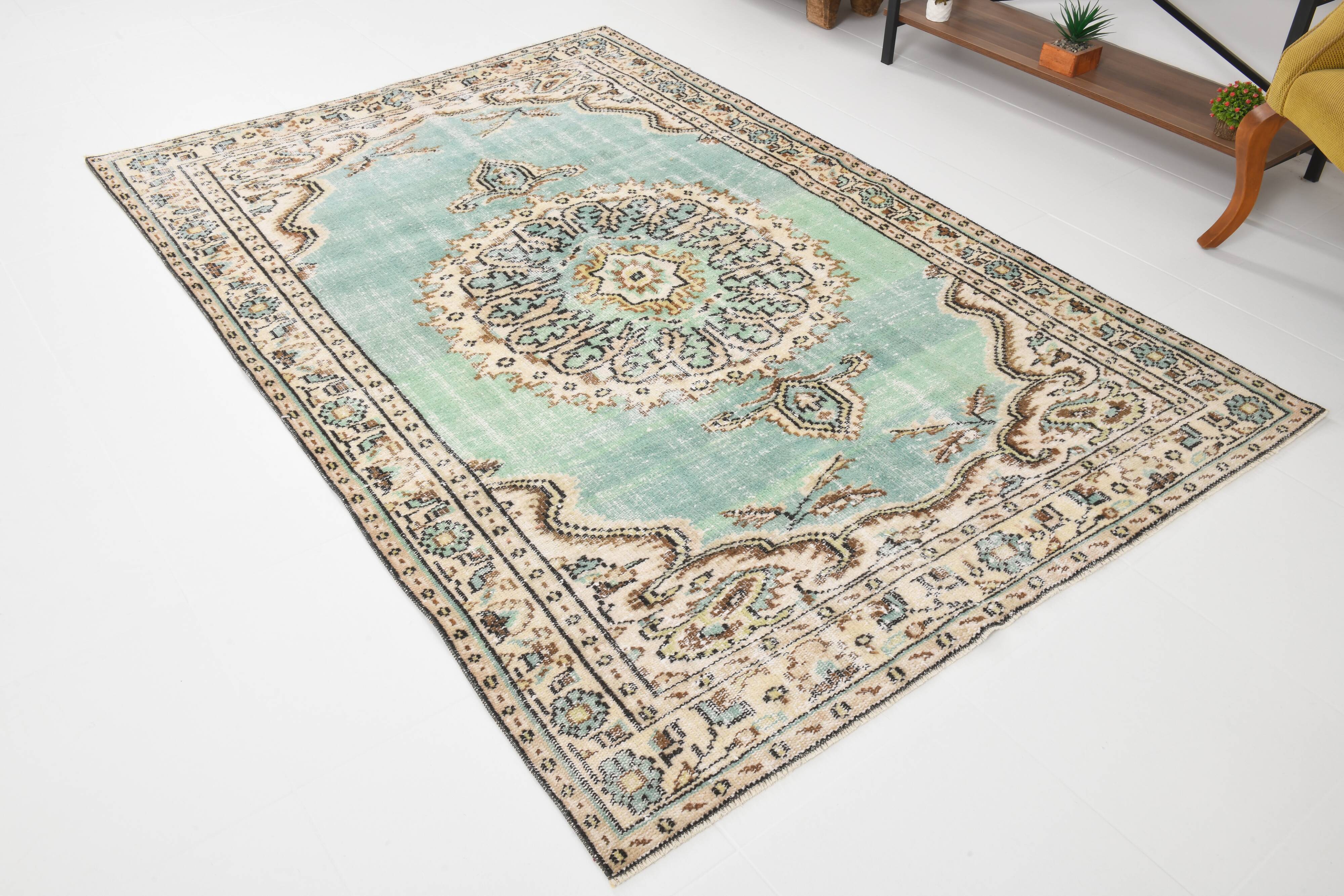 5x8 Green & Cream Oriental Vintage Rug 157x235Cm SK 24776