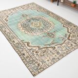 Tapis oriental vintage vert et crème 5x8 157x235 cm SK 24776
