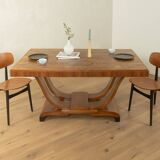 Elegant Art Deco dining table from the 1930s, walnut root veneer