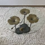 Table basse nénuphars en bronze vintage