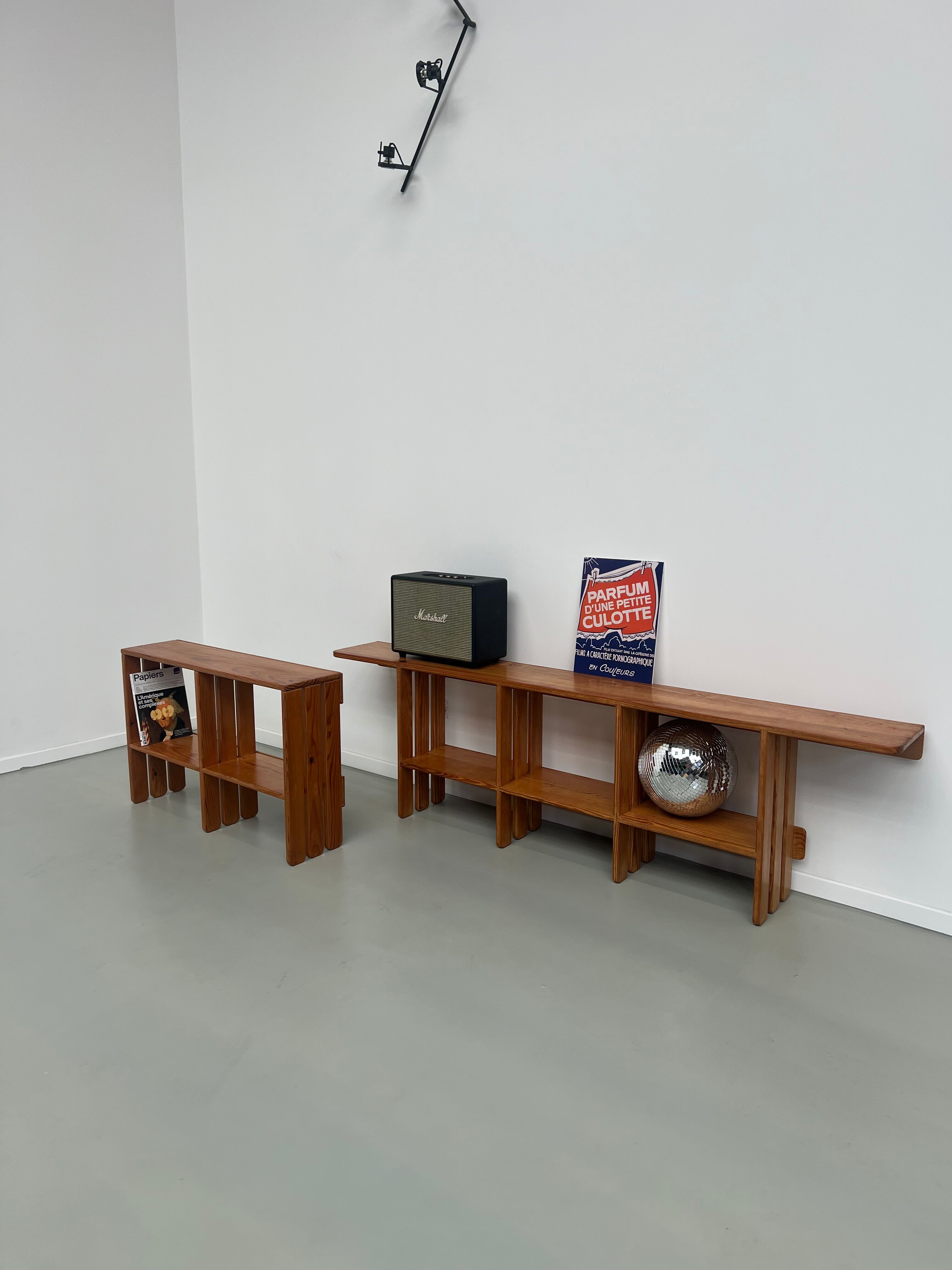 Pair of modernist pine wall shelves, circa 1970