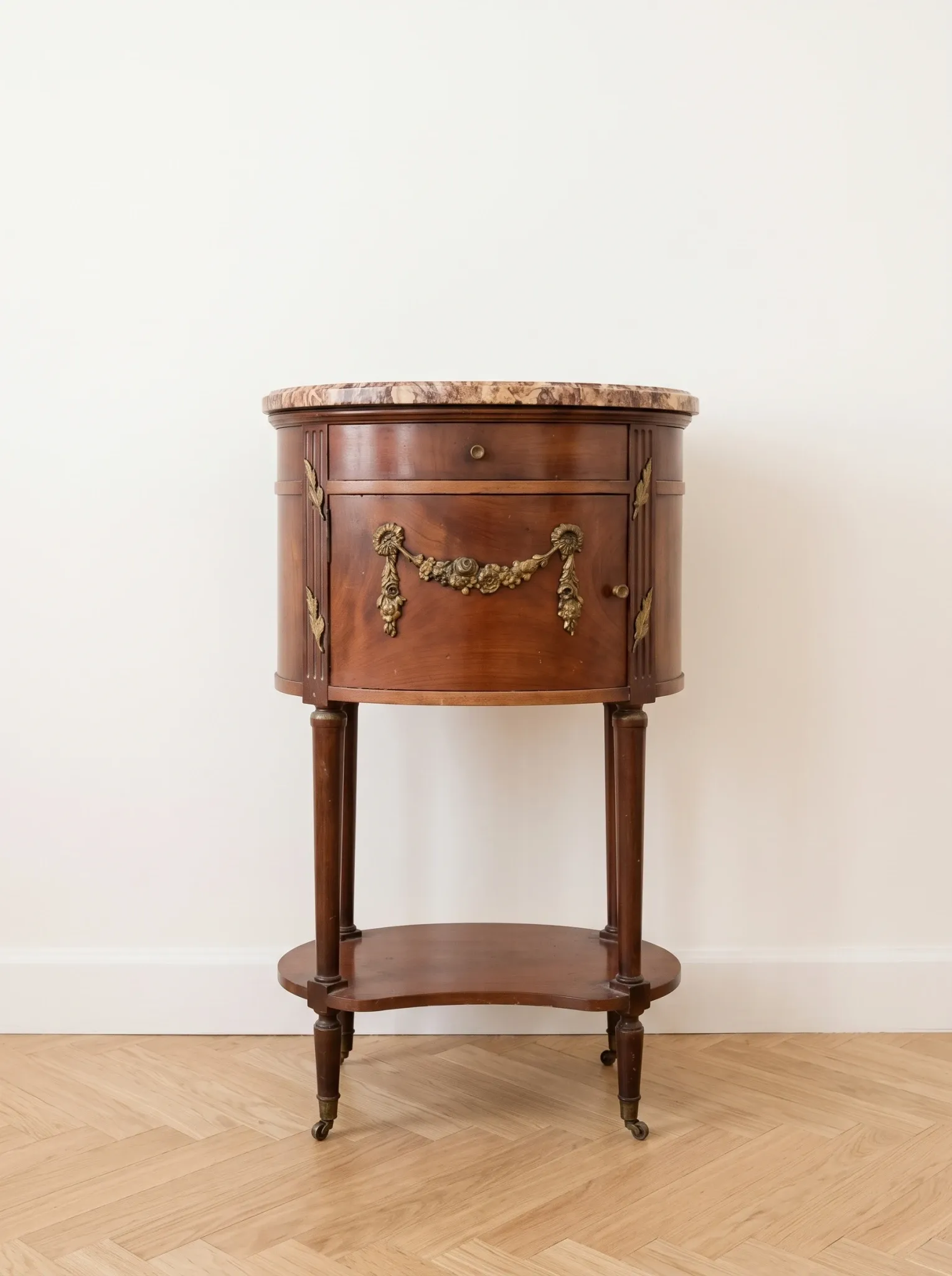 Louis XV style bedside table in wood and marble