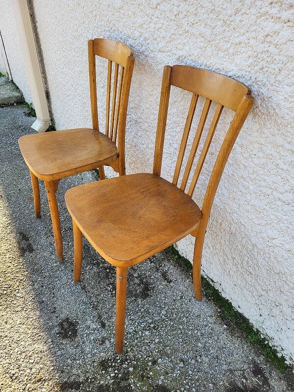 Pair of monobloc bistro chairs
