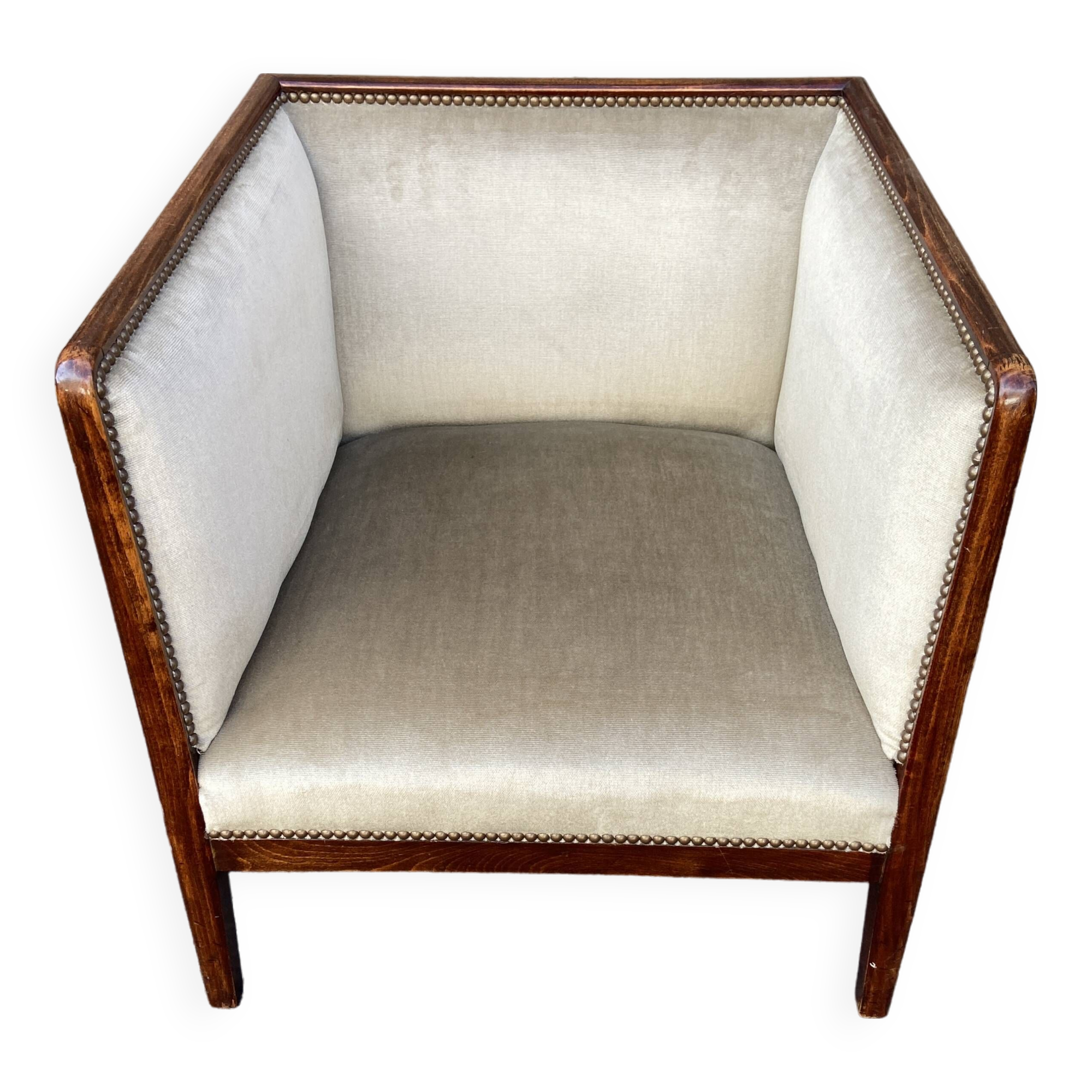 Art Deco Lounge armchair Velvet mahogany vintage 1930s