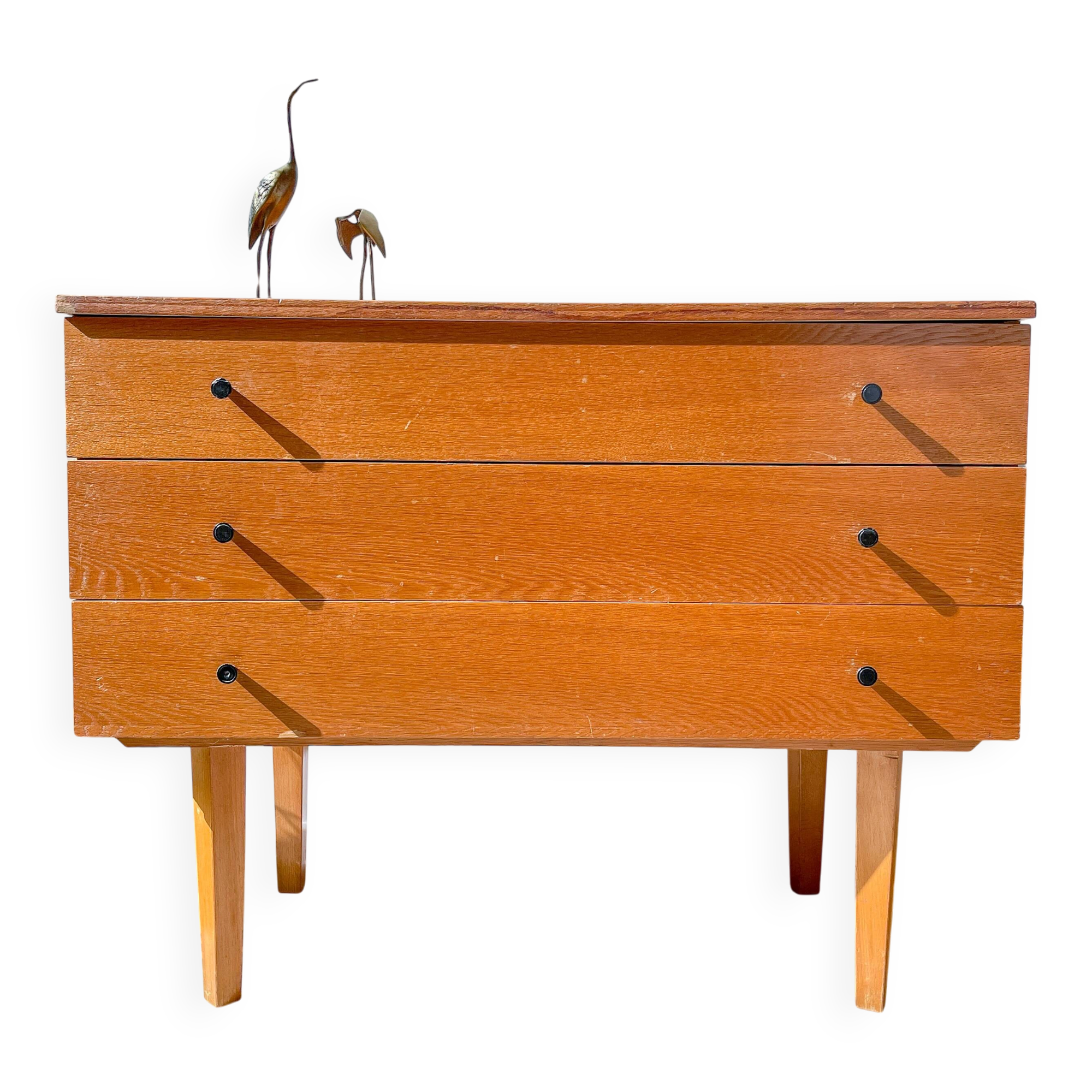 Vintage Scandinavian commode from the 1950s – Wooden furniture with 3 drawers, Nordic furniture, retro storage.
