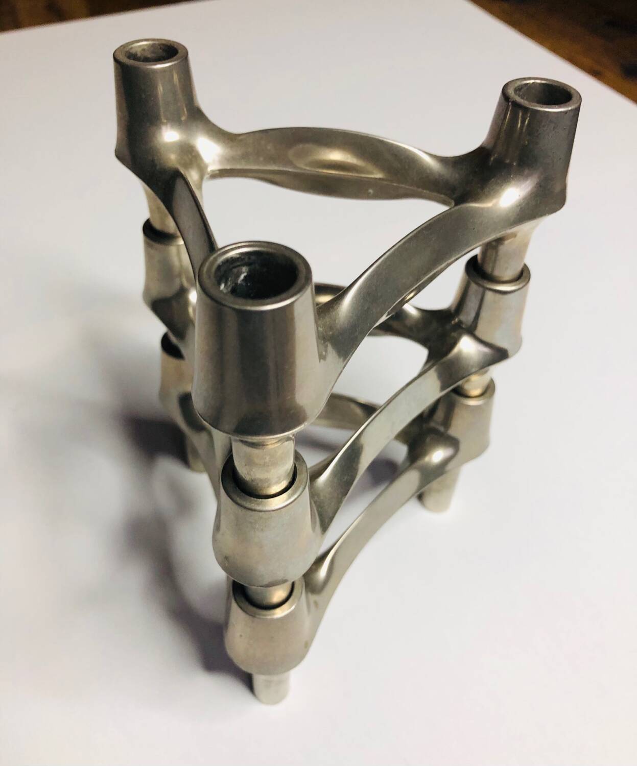 Chrome metal candle holders. Set of 3.