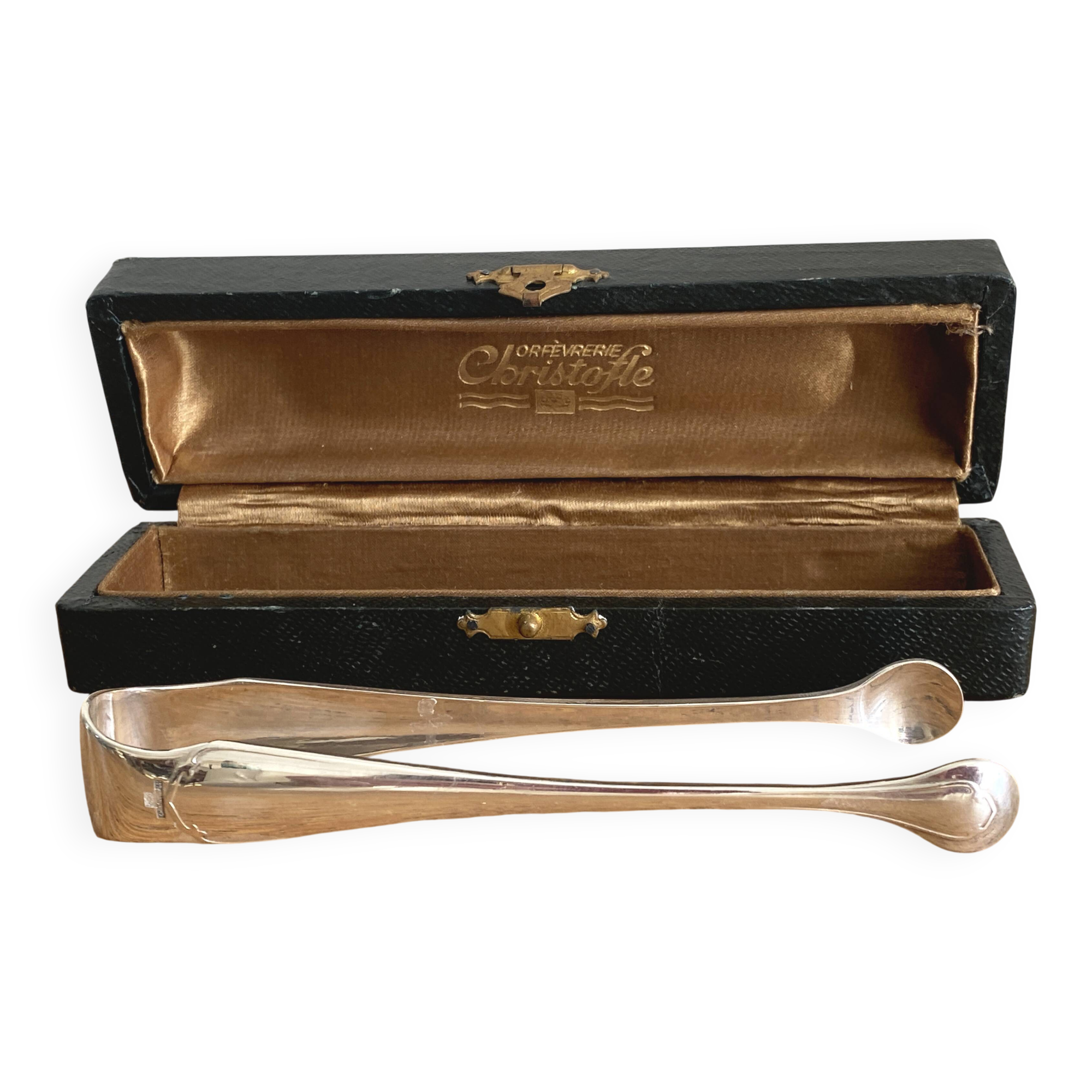Christofle - Silver-plated metal sugar tongs, Japanese pattern, in a case, in good condition