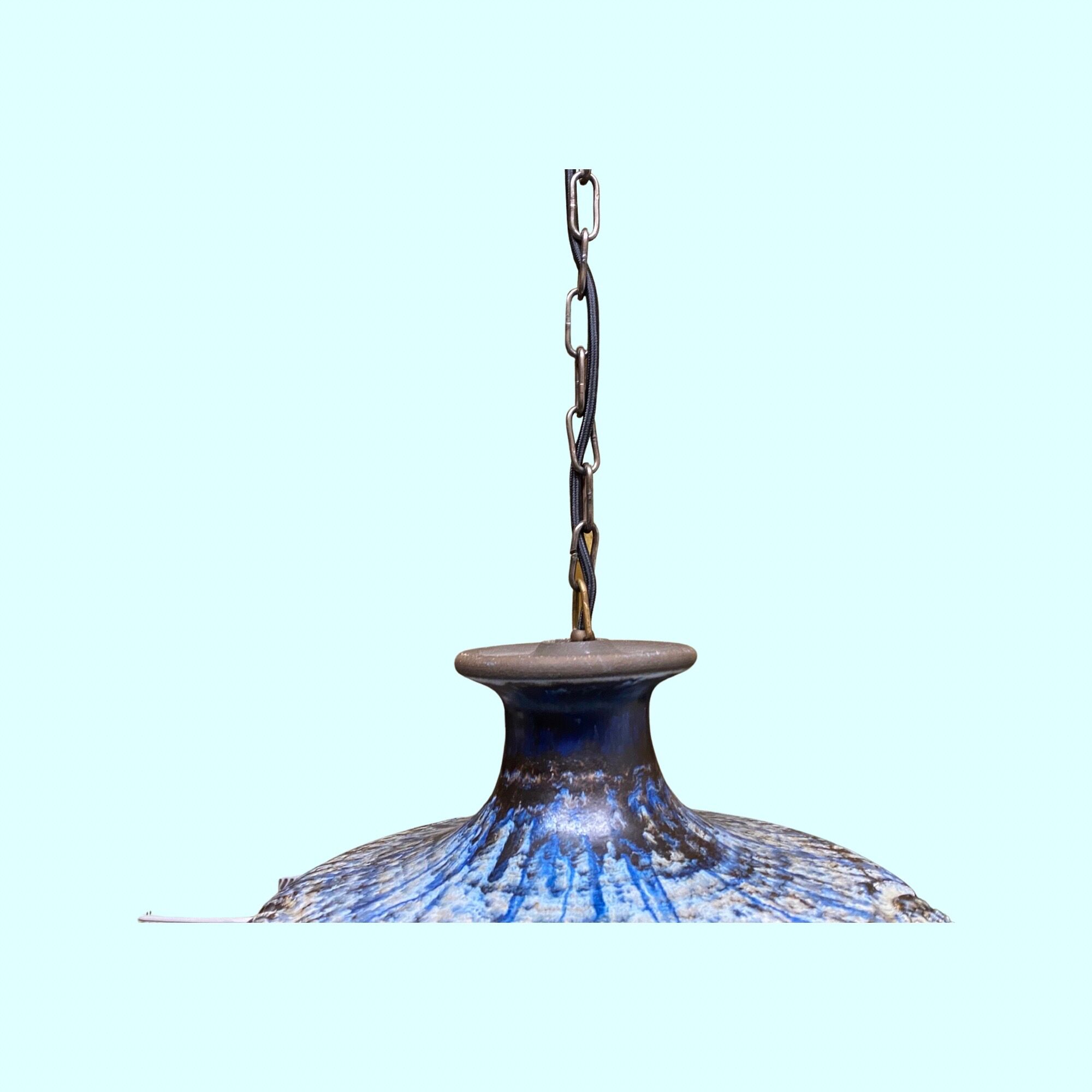 60s Rare Blue Ceramic Hanging Light from Denmark | Danish Ceramic Pottery Lamp Made In The 1960s