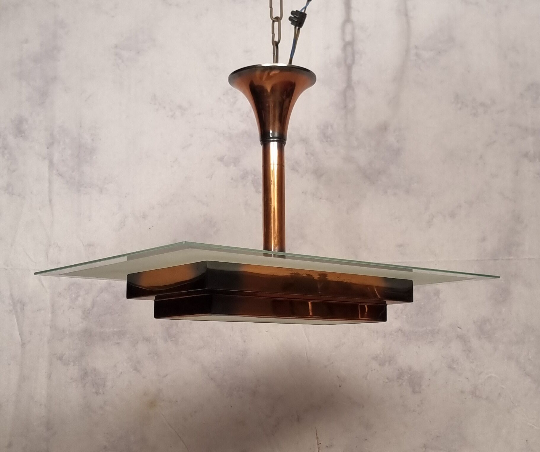 Art Deco pendant lamp by Henri Petitot - Patinated brass - Ca 1930