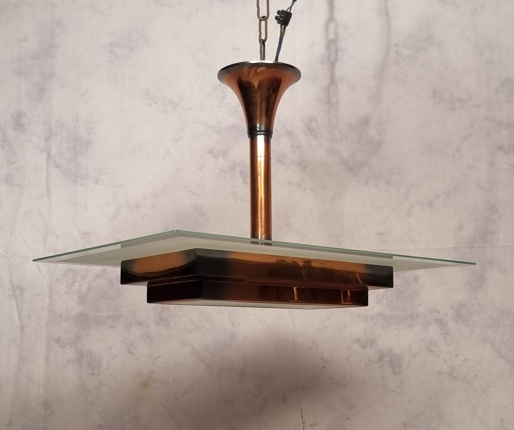 Art Deco pendant lamp by Henri Petitot - Patinated brass - Ca 1930
