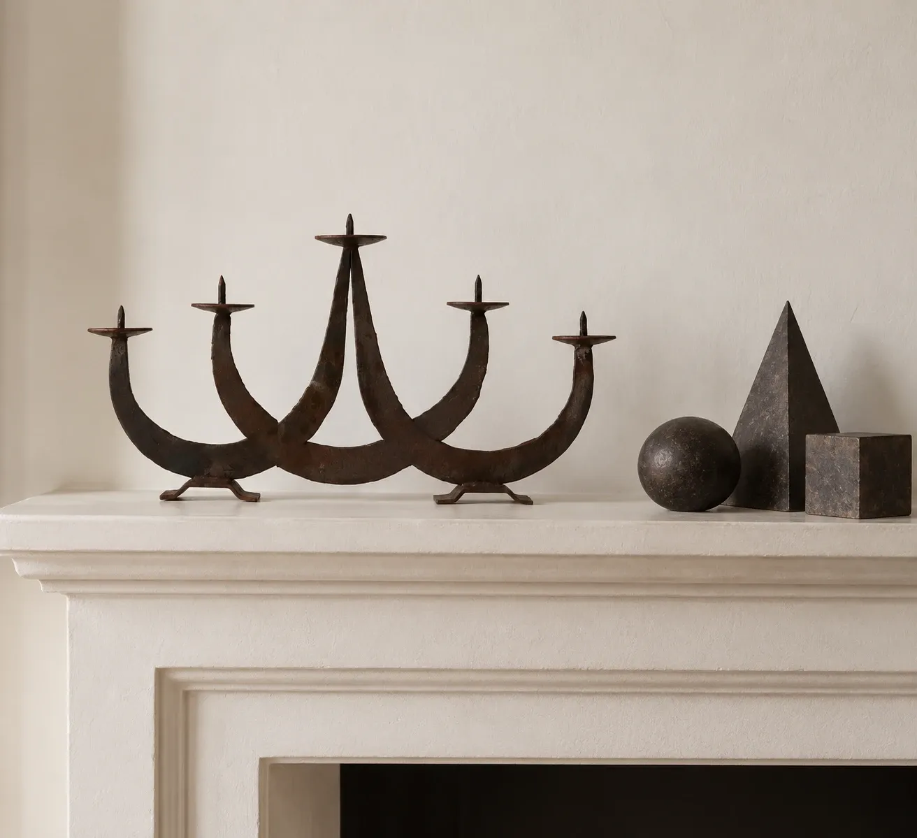Large brutalist candlestick in wrought iron, 1950s