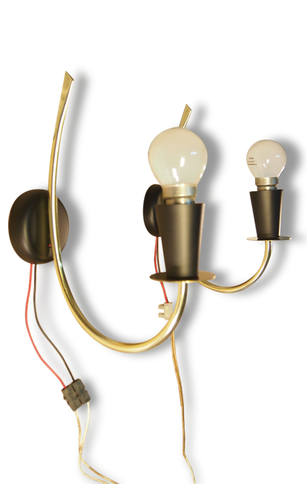 Paire Appliques ARLUS Mid Century Laiton Dore Noir Moderniste Wall Sconces