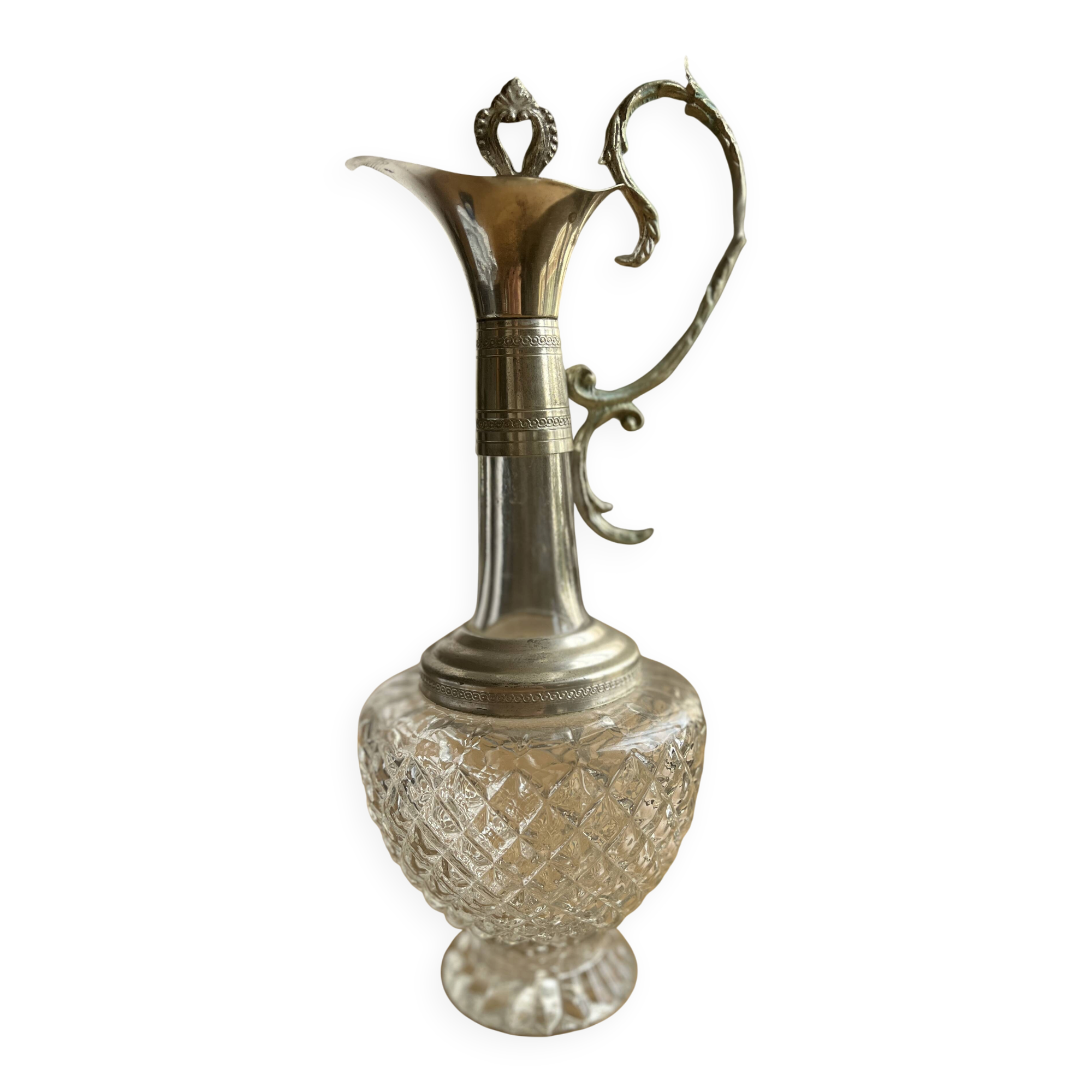 Antique jug / decorative carafe in cut glass and silver-plated metal