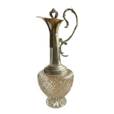 Ancienne aiguière / carafe décorative en verre taillé et métal argenté