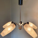 Vintage chandelier in brass and glass