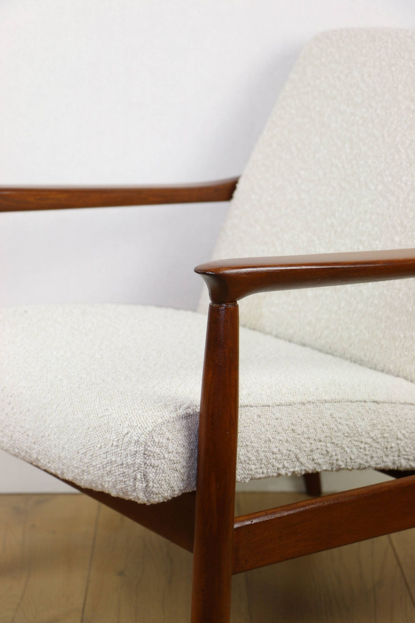 GFM-64 Brown Armchair in White Ivory Bouclé attributed to Edmund Homa, 1970s