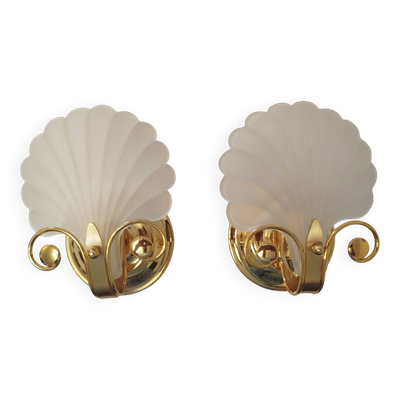 Paire d'appliques murales coquillage Hollywood Regency Italie
