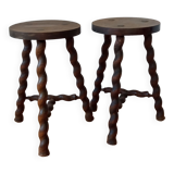 Pair of tripod stools spiral feet