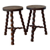 Pair of tripod stools spiral feet