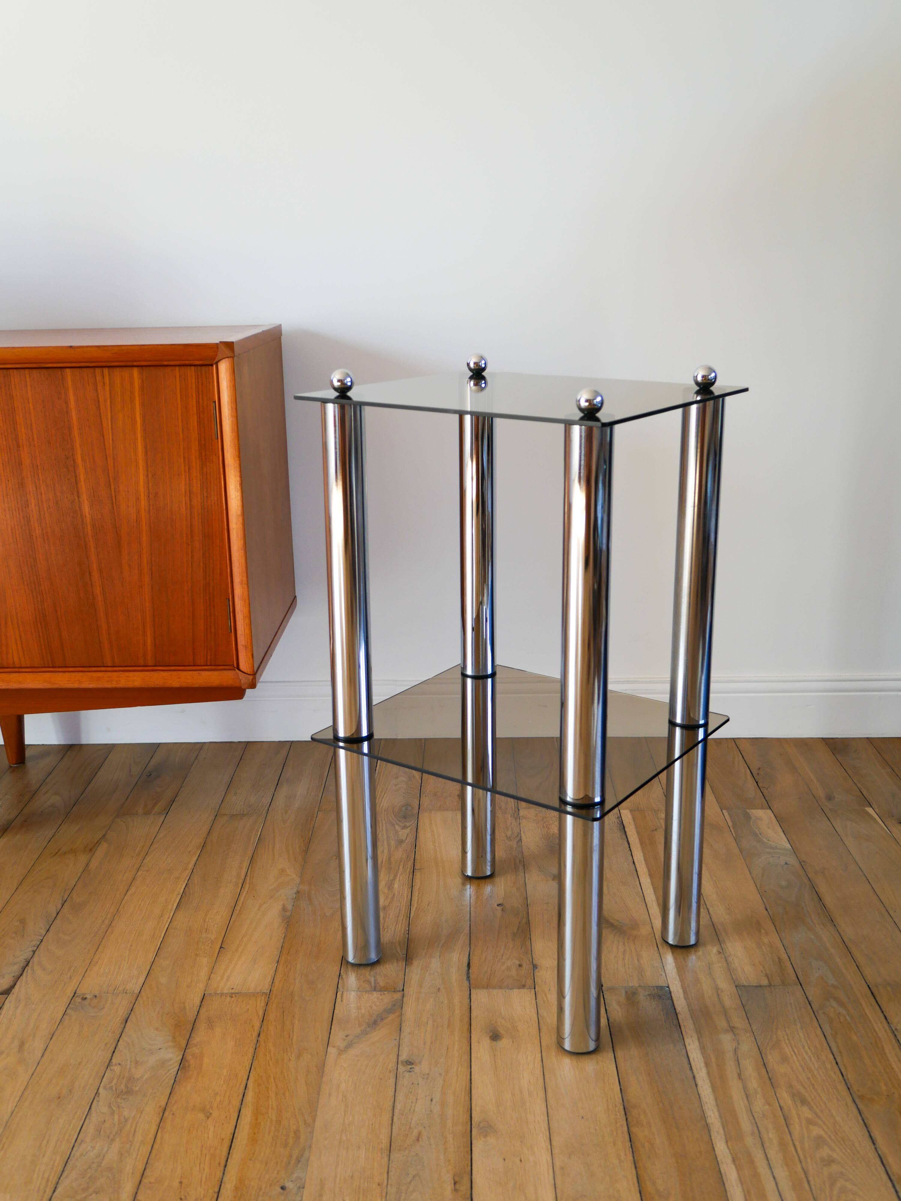 Bolster in chrome and smoked glass, double floors, Design, 1970