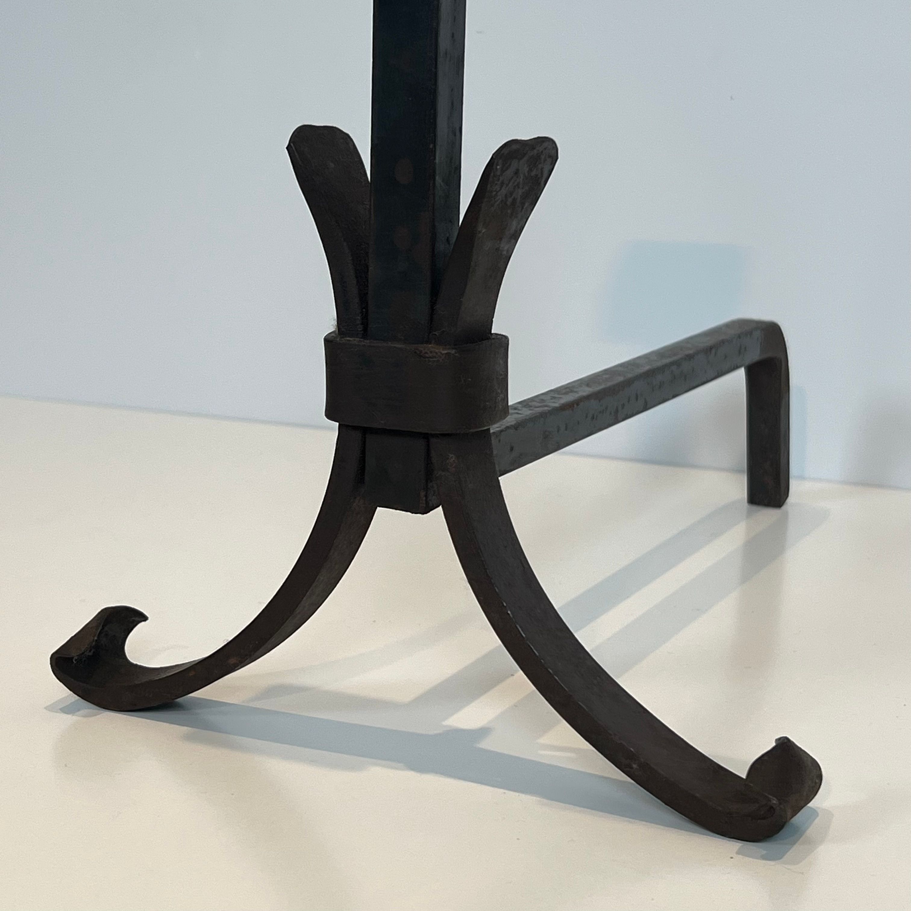 Pair of modernist wrought iron fire dogs