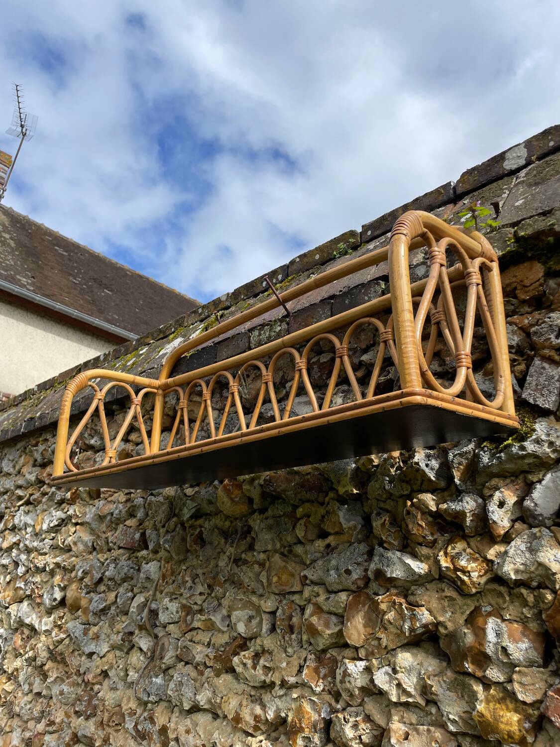 Pair of vintage light rattan wall shelves 1960