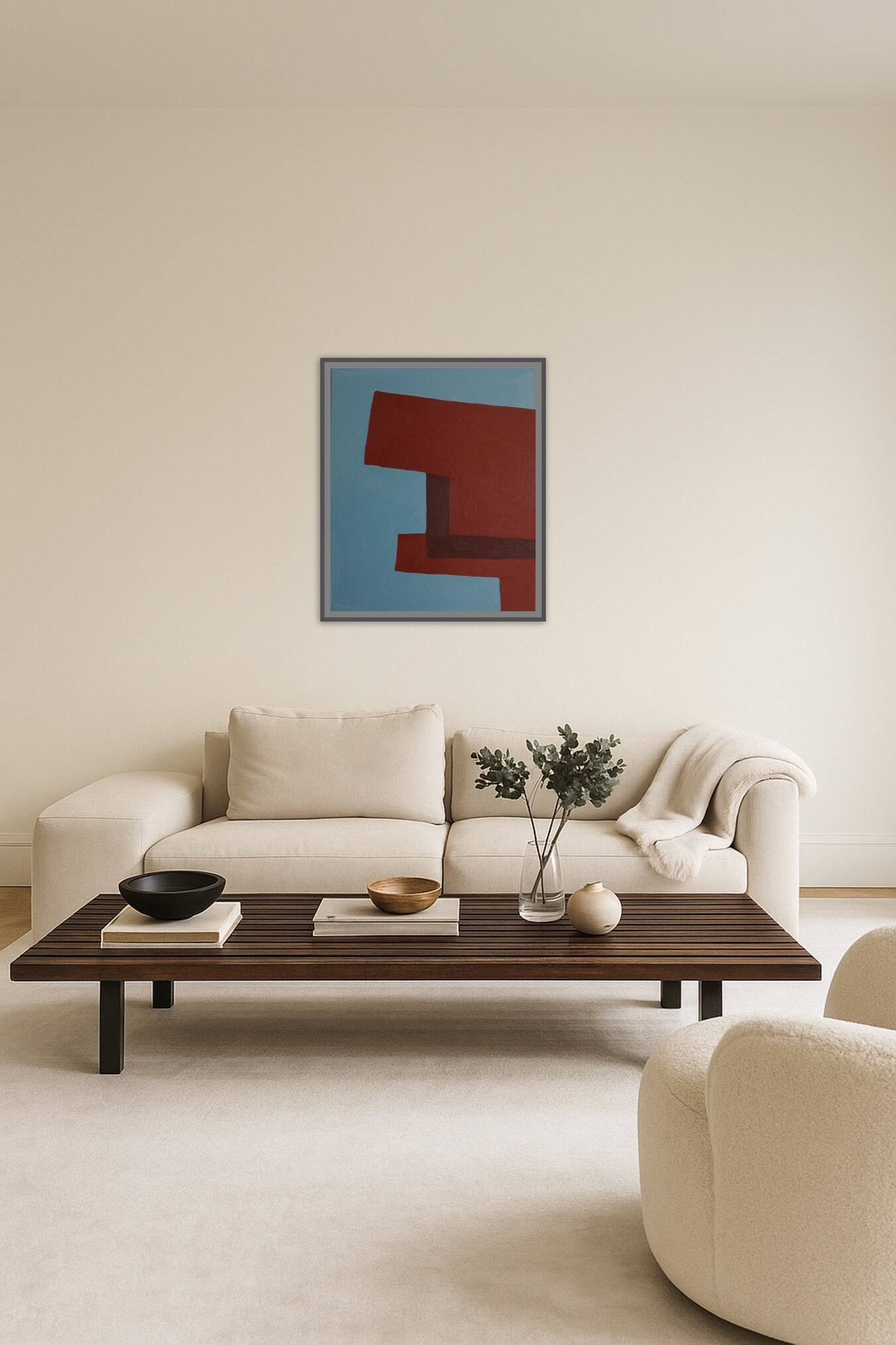 Minimalist canvas "structure in blue and red"