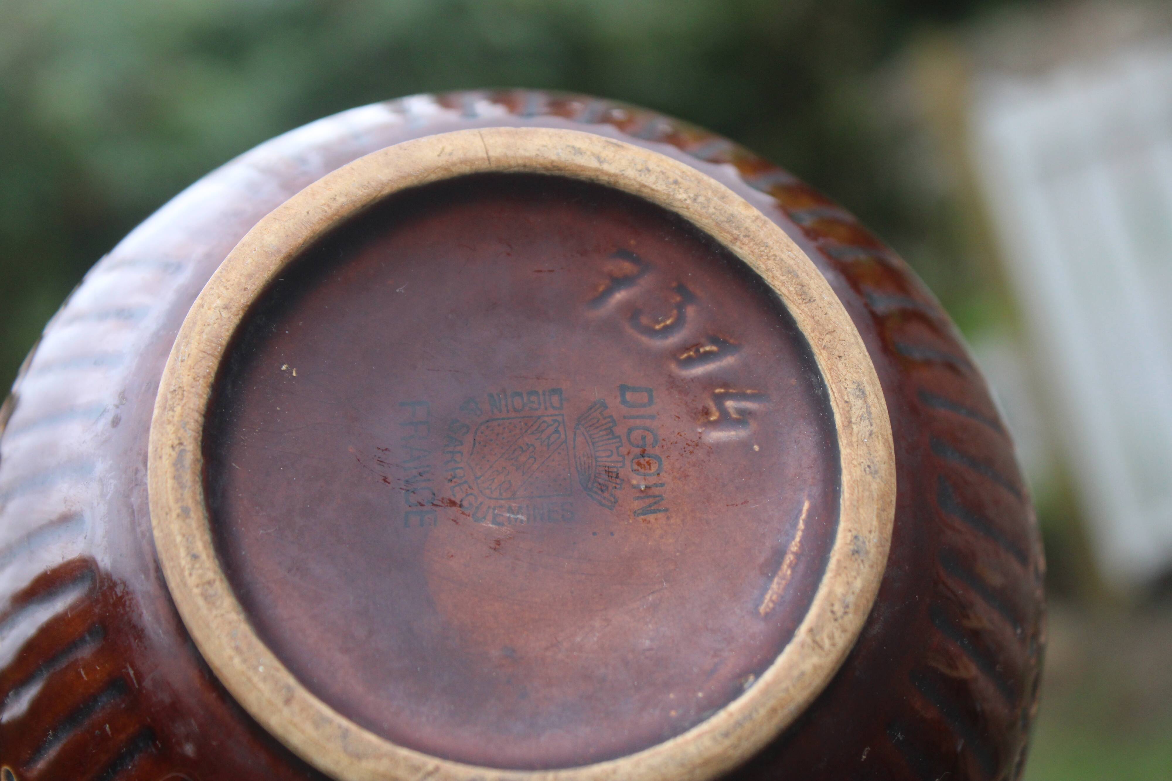 Superb vintage Digoin Sarreguemines pitcher in brown enamelled ceramic