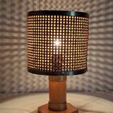 Rattan and wood bedside lamp