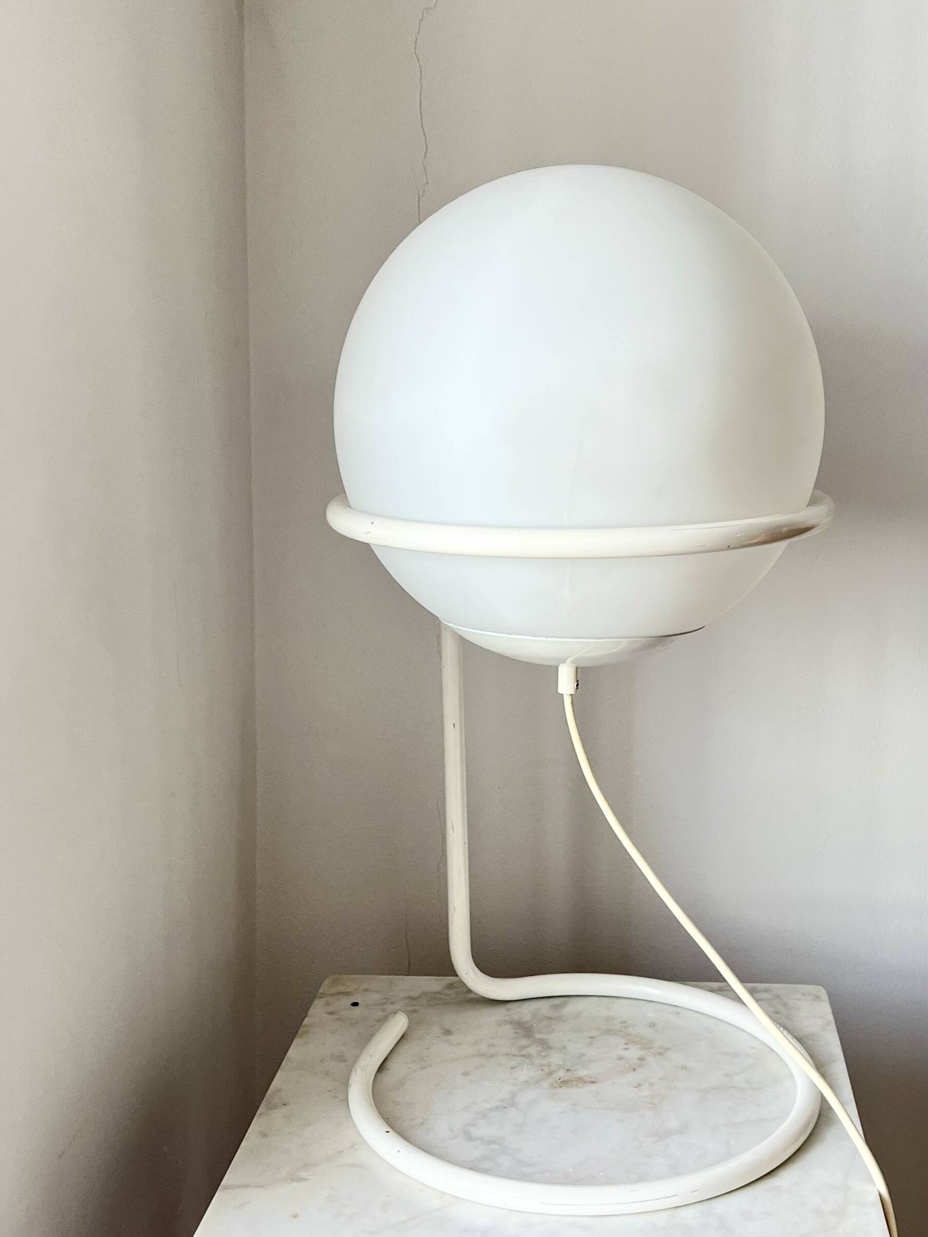 Vintage Postmodern Table Lamp by Glashütte Limburg – White Glass Globe