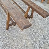 Pair of rustic solid oak farm benches 19th century - 2m90