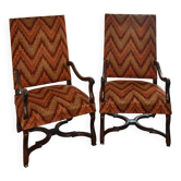 Pair of Louis XIII period armchairs in walnut sheep bone