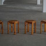 Mid-20th century, set of 4 vintage stackable pine stools, Danish design.