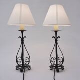 Paire de lampes de table anciennes en fer forgé Arts & Crafts des années 1920, anglaises, recâblées