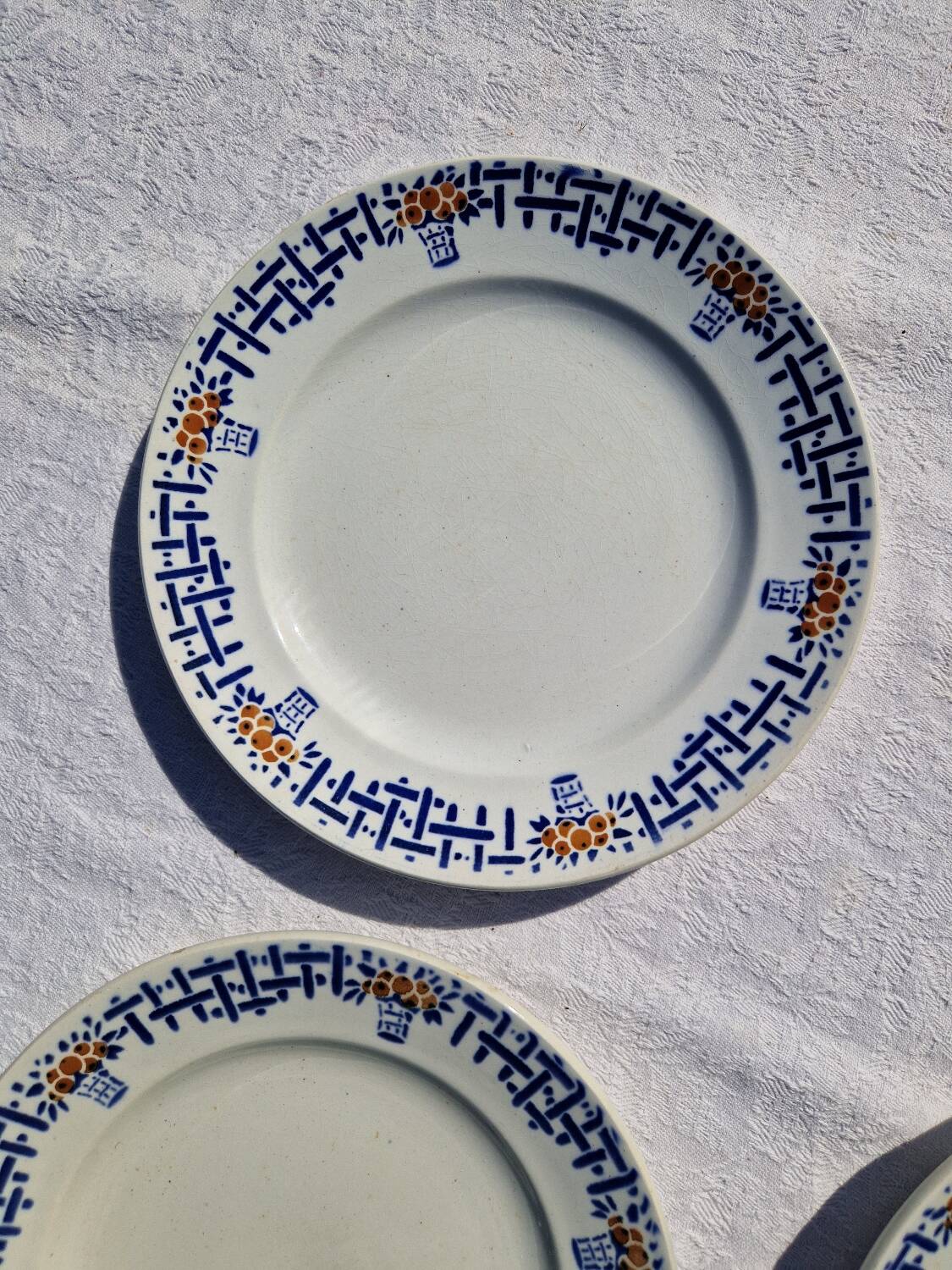 Set of 4 old dessert plates, Earthenware, Ironstone, Sté Amand
