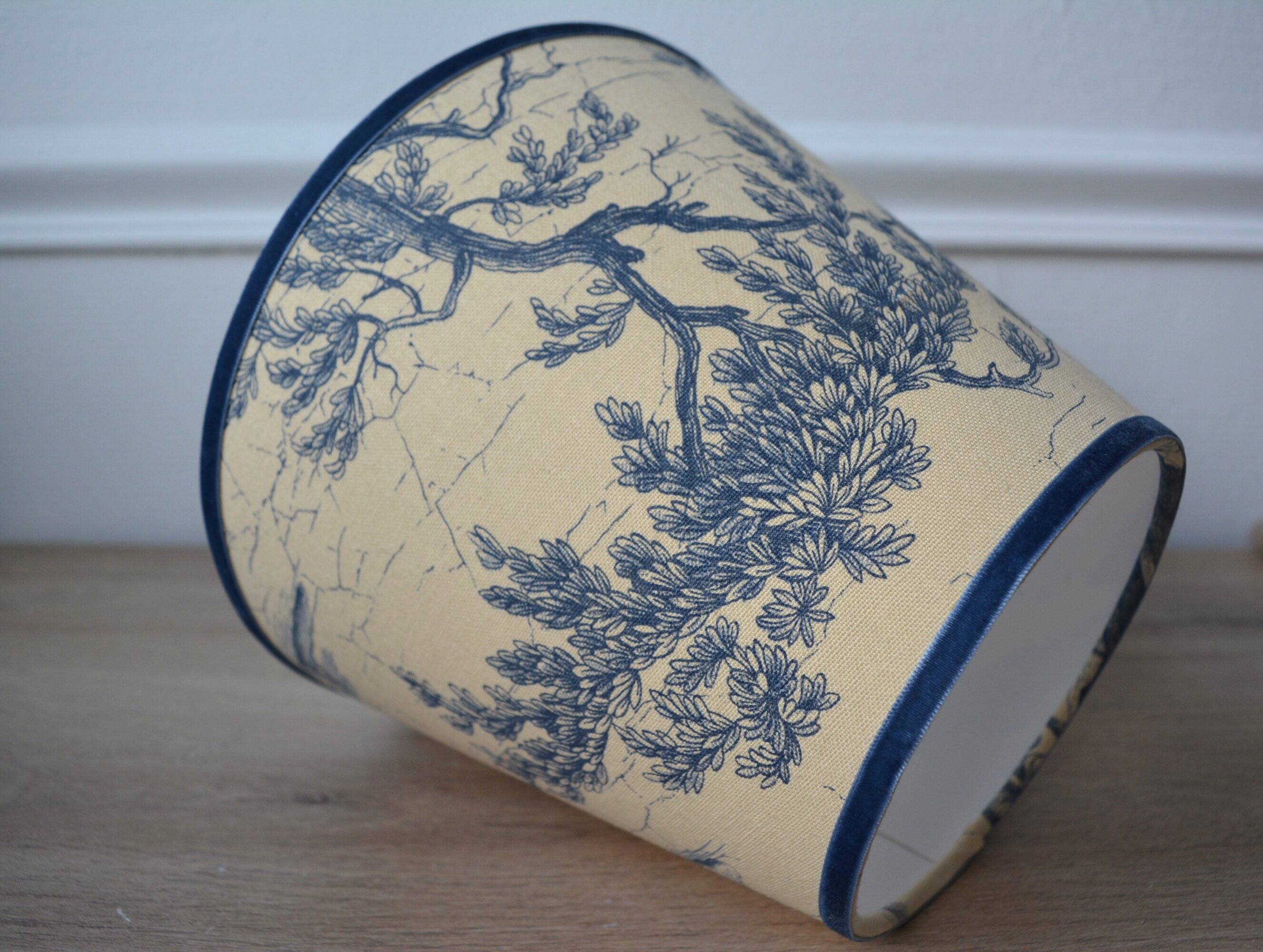 Jouy fabric lampshade, blue, tree pattern, leaves