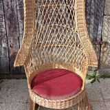 Rattan high back armchair, vintage, 60s