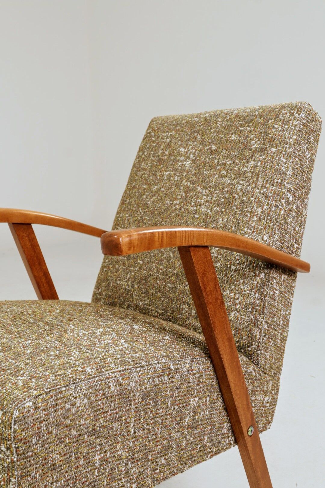Vintage Lounge Chair Green Pattern Upholstery Refurbished, 1970s.