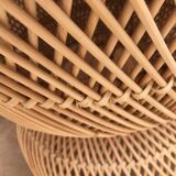 Nomadic rattan table with walnut wood top