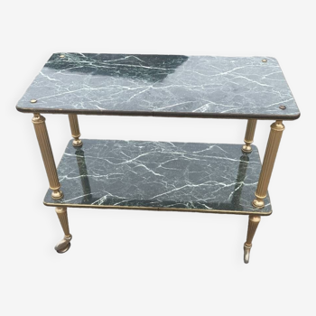 Vintage marble print serving table on wheels