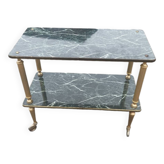 Vintage marble print serving table on wheels