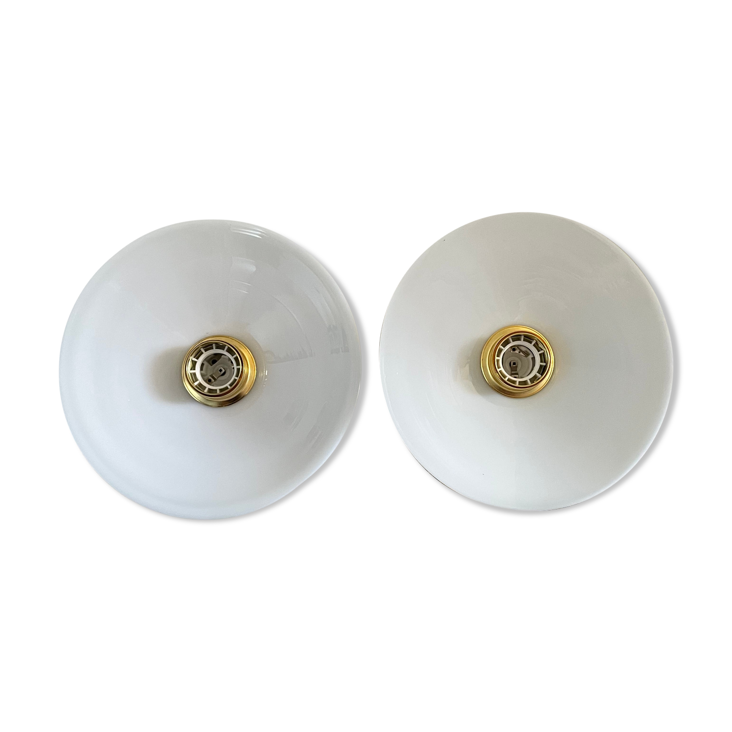 Pair of vintage white opaline wall lamps electrified to nine